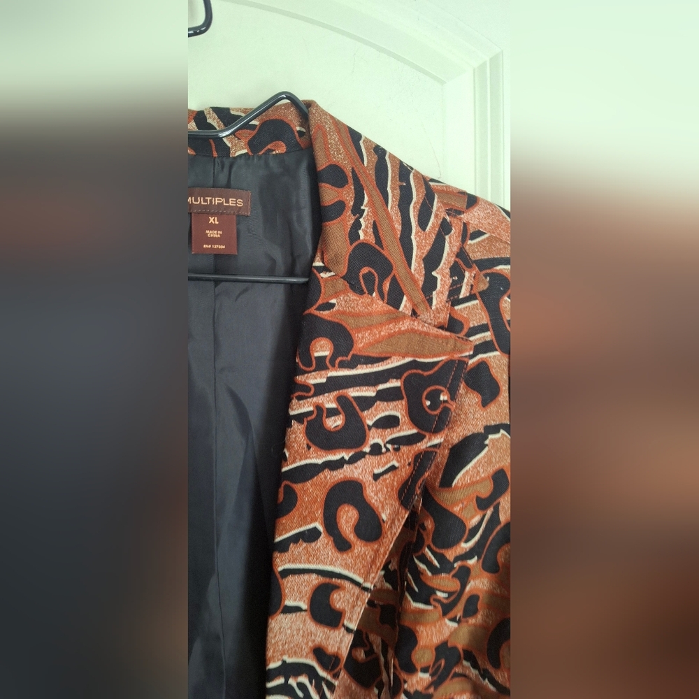 MULTIPLES RUST Animal Print JACKET BLAZER XL LINEN BLEND Formal Office Party S11 - Picture 12 of 12